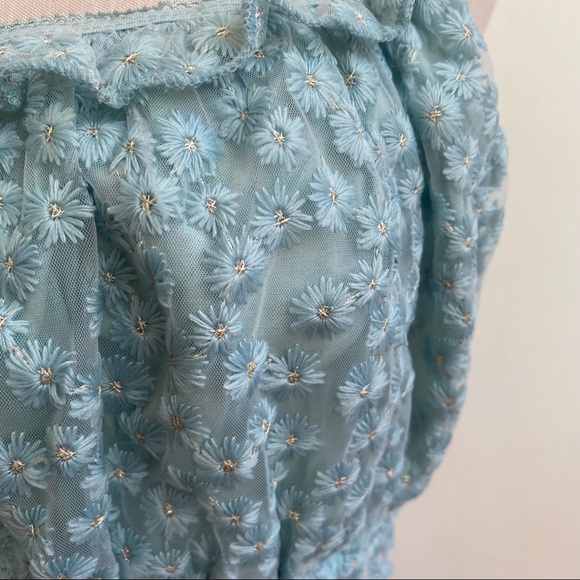 NWT Forever 21 Floral Lace Blue Crop Top - Picture 3 of 7